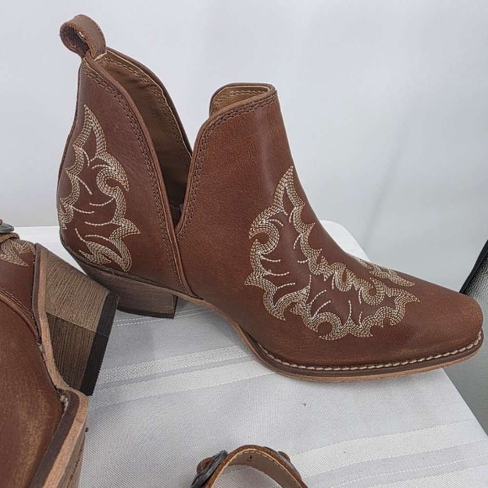 Myra Bag Brown Ankle Boots with Cream Embroidery - Picture 9 of 12